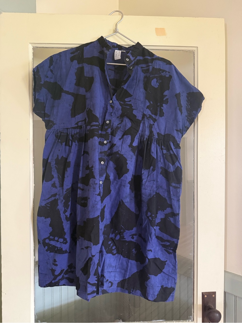 Osei Duro Blue and Black Cotton Button-Front Dress